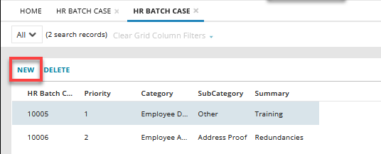 Select HR Batch Case then New from the tab